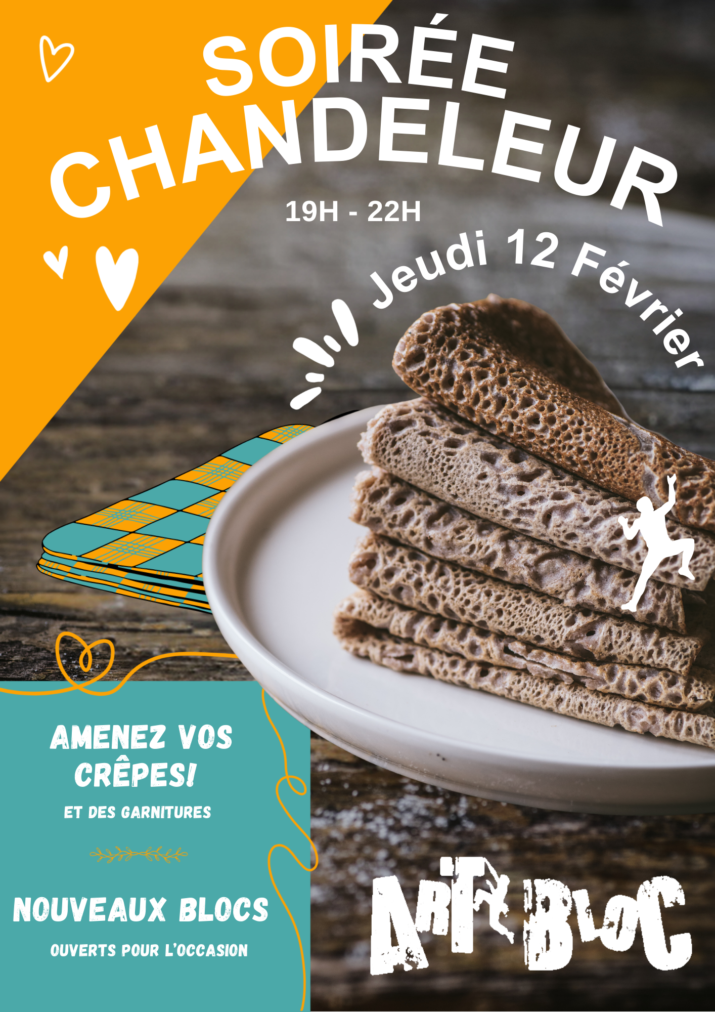 Affiche Chandeleur Photo Illustration Marron Vert Rose Blanc